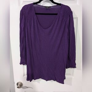 Lane Bryant Purple V-Neck 3/4 Sleeve Top in Size 18/20 (2X)